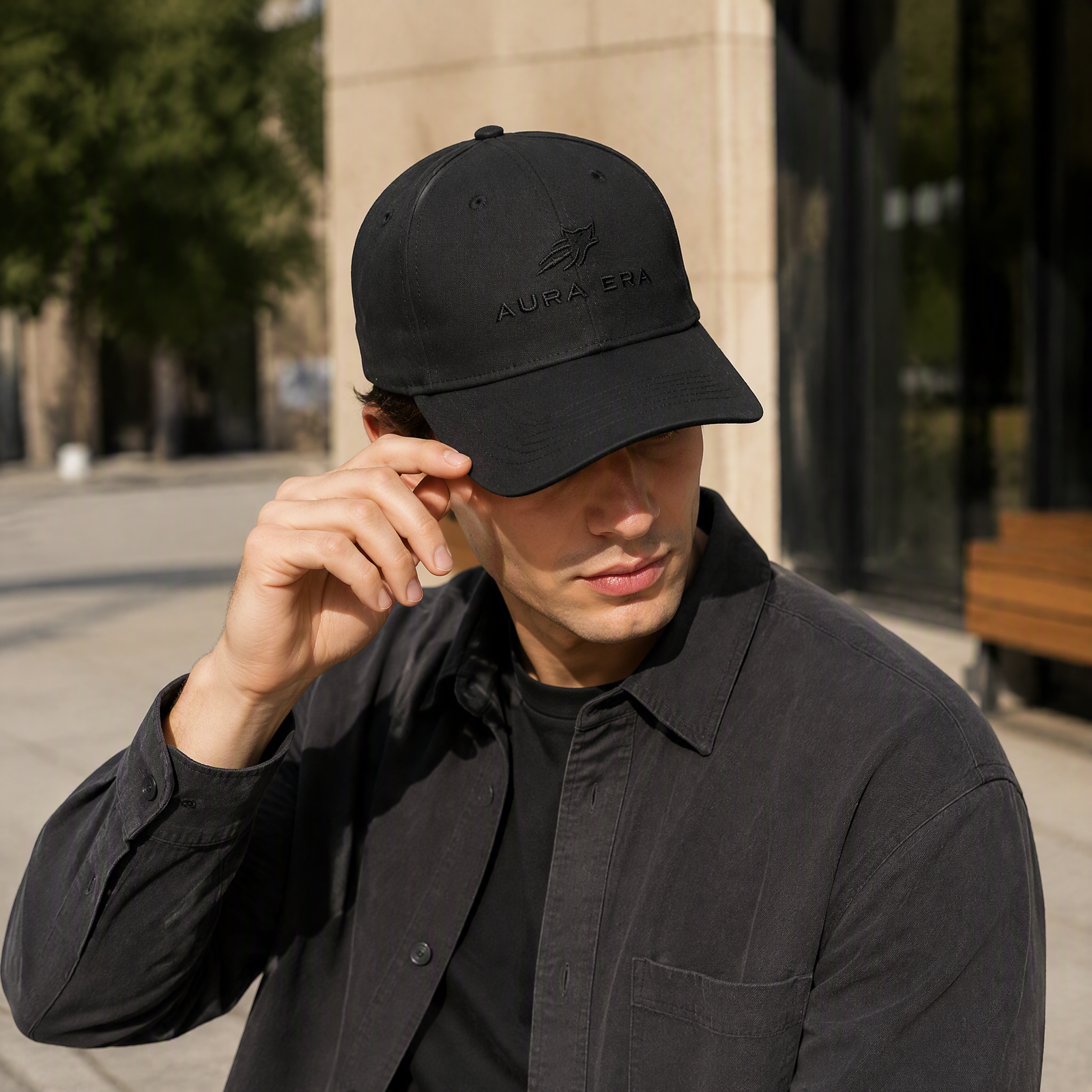 AURA ERA black cap worn in the city