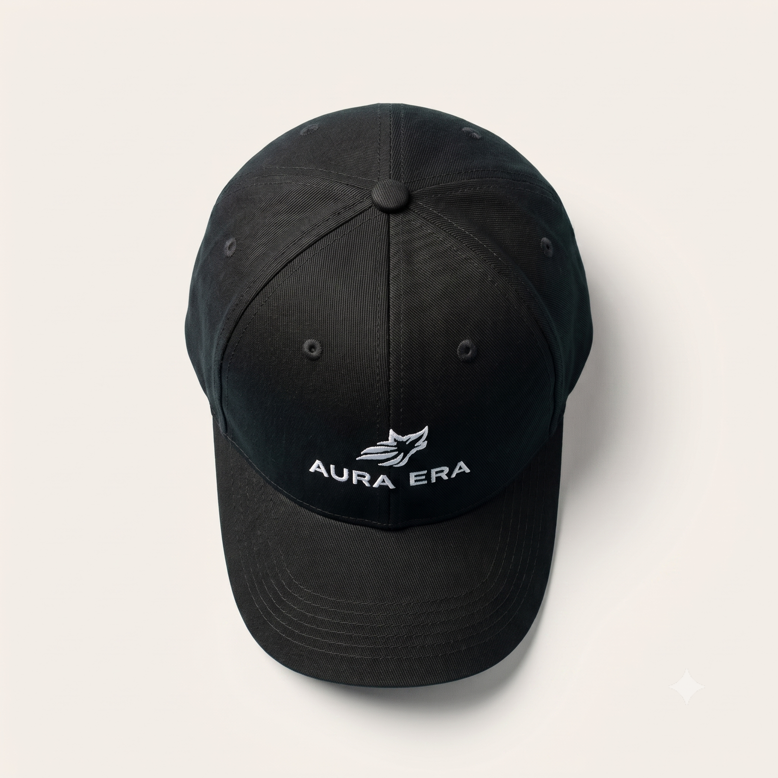 Top view of AURA ERA embroidered cap
